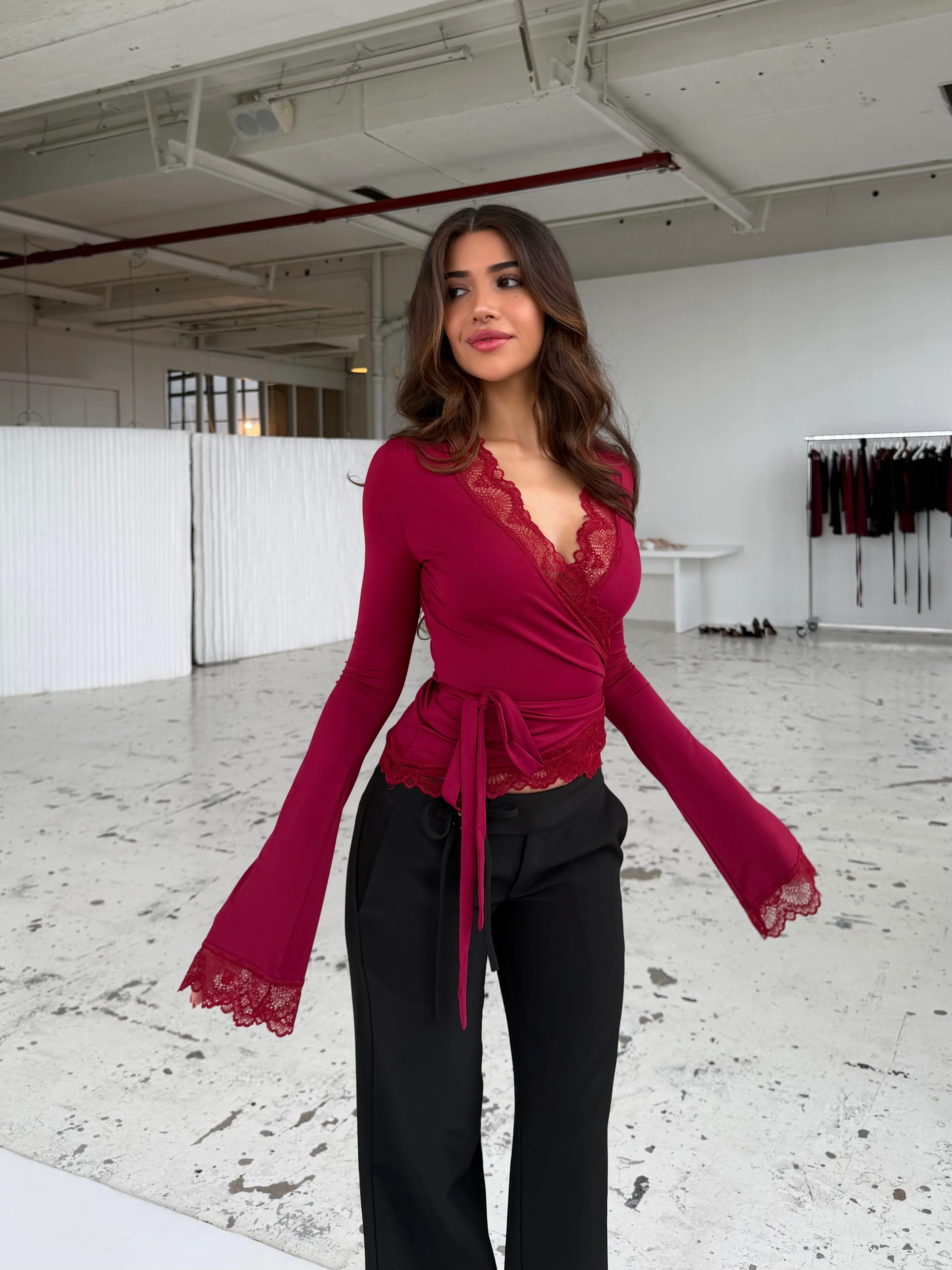 New Ballerina Basic Lace Top – Dark Red - Image 3