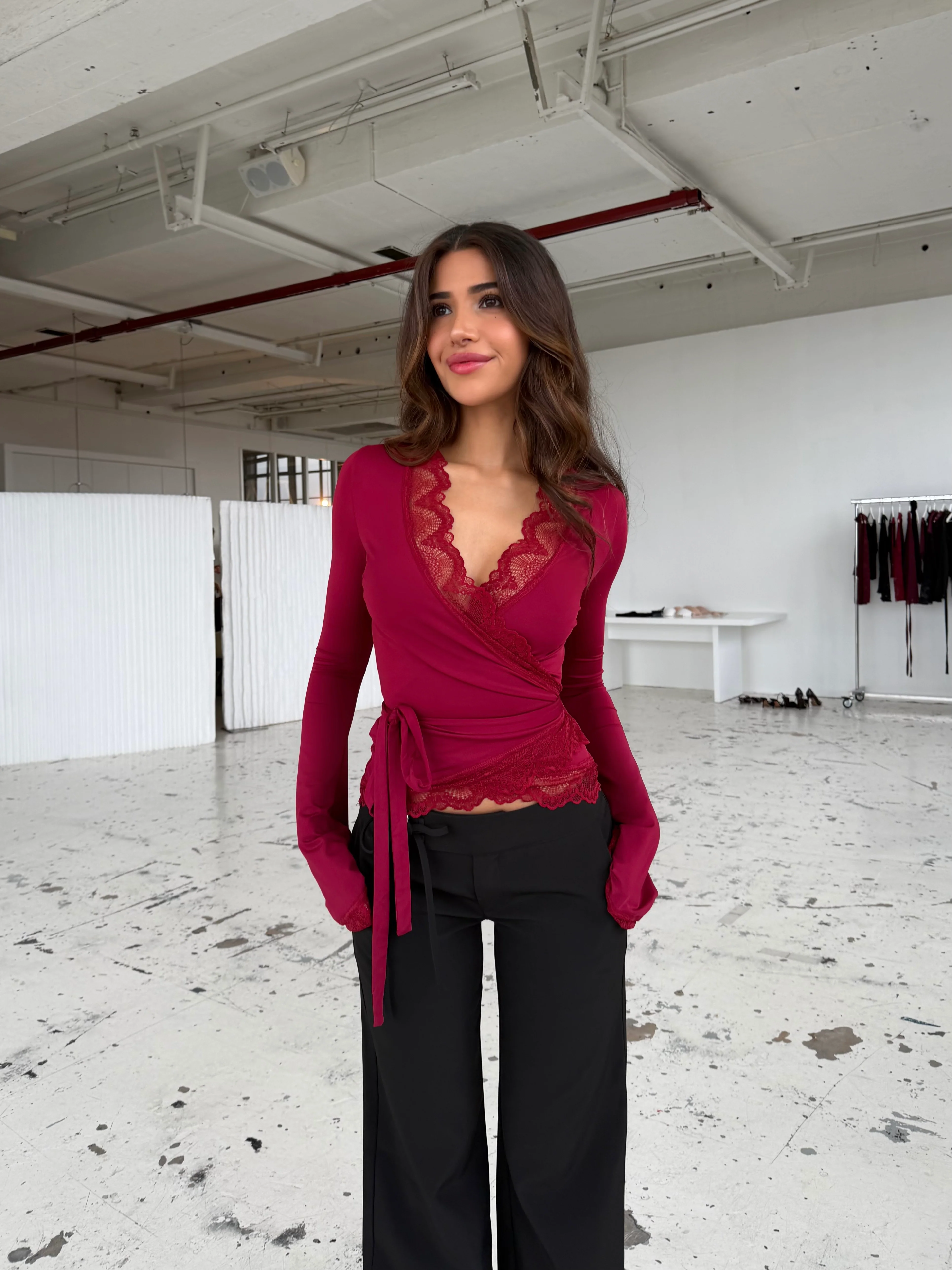 New Ballerina Basic Lace Top – Dark Red - Image 4