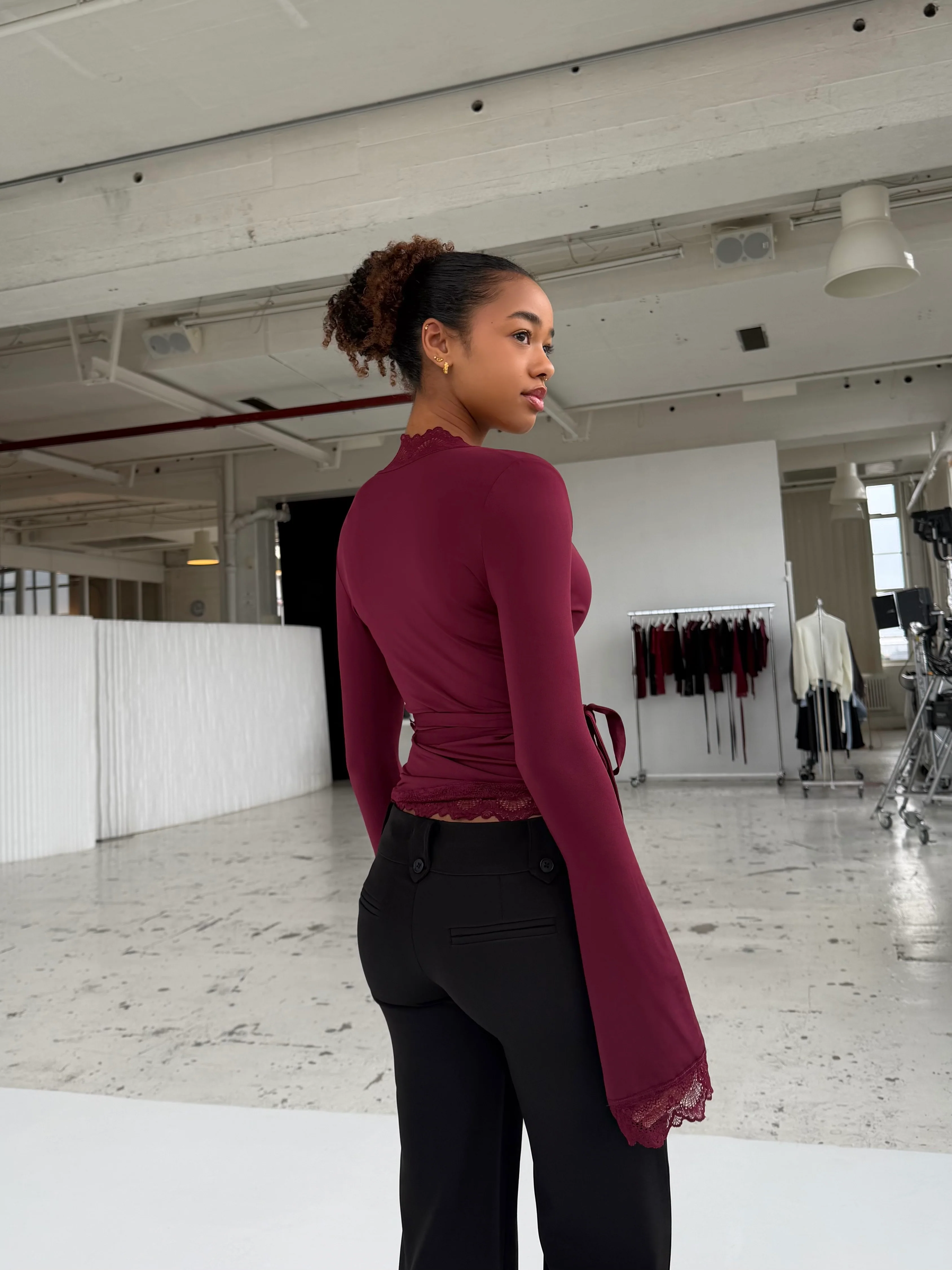 New Ballerina Basic Lace Top – Burgundy - Image 3