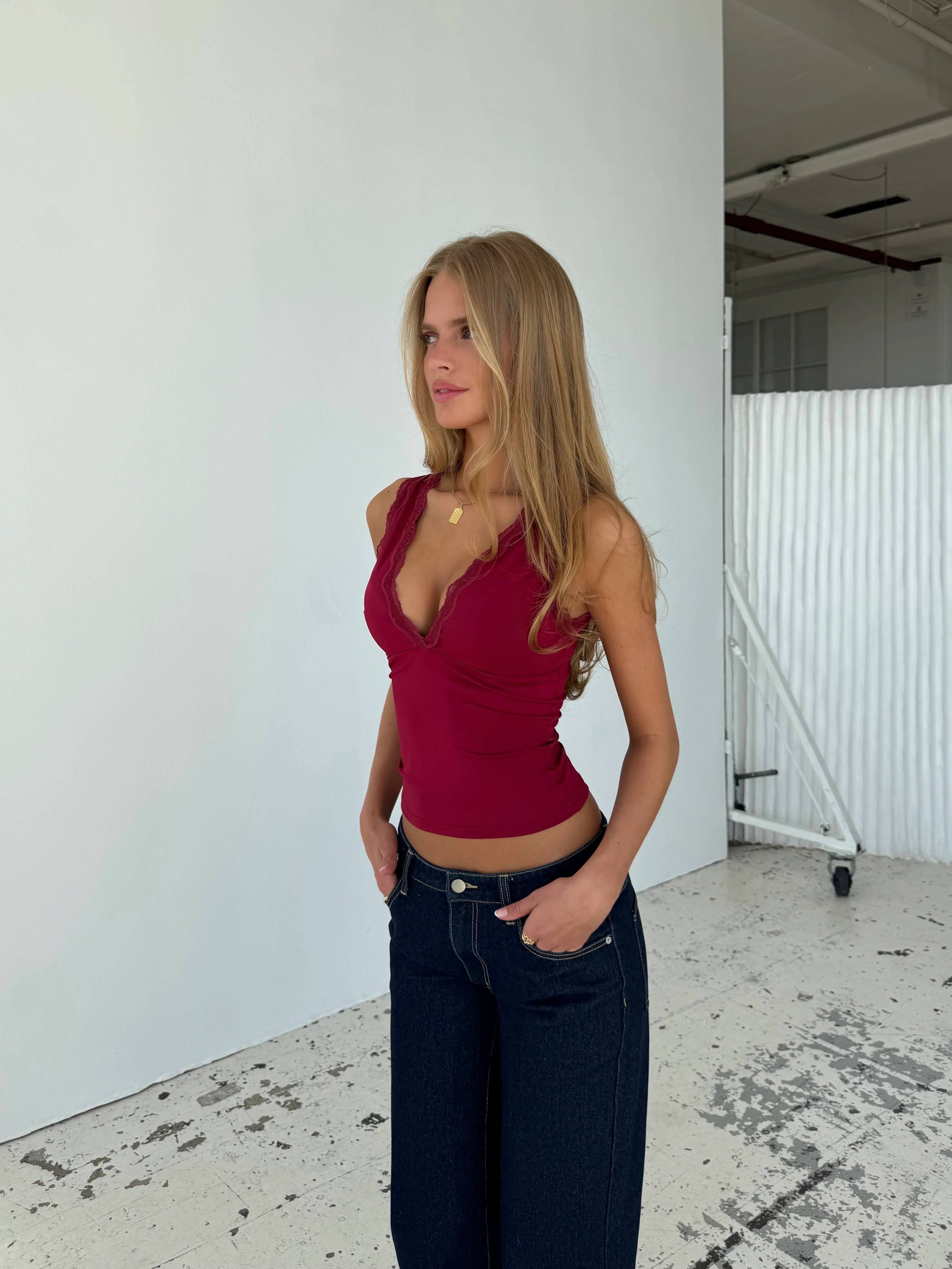 Basic lace top - dark red - Image 3