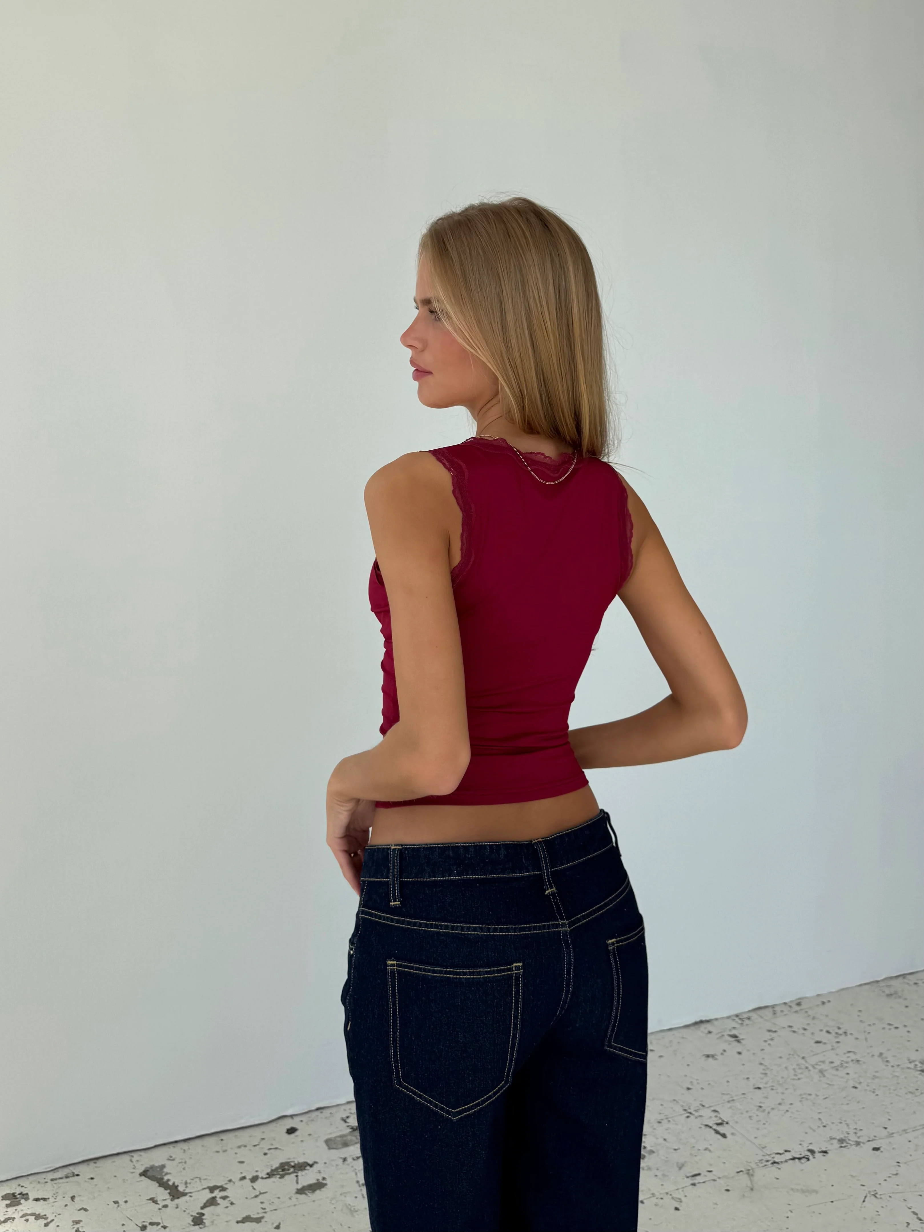 Basic lace top - dark red - Image 4