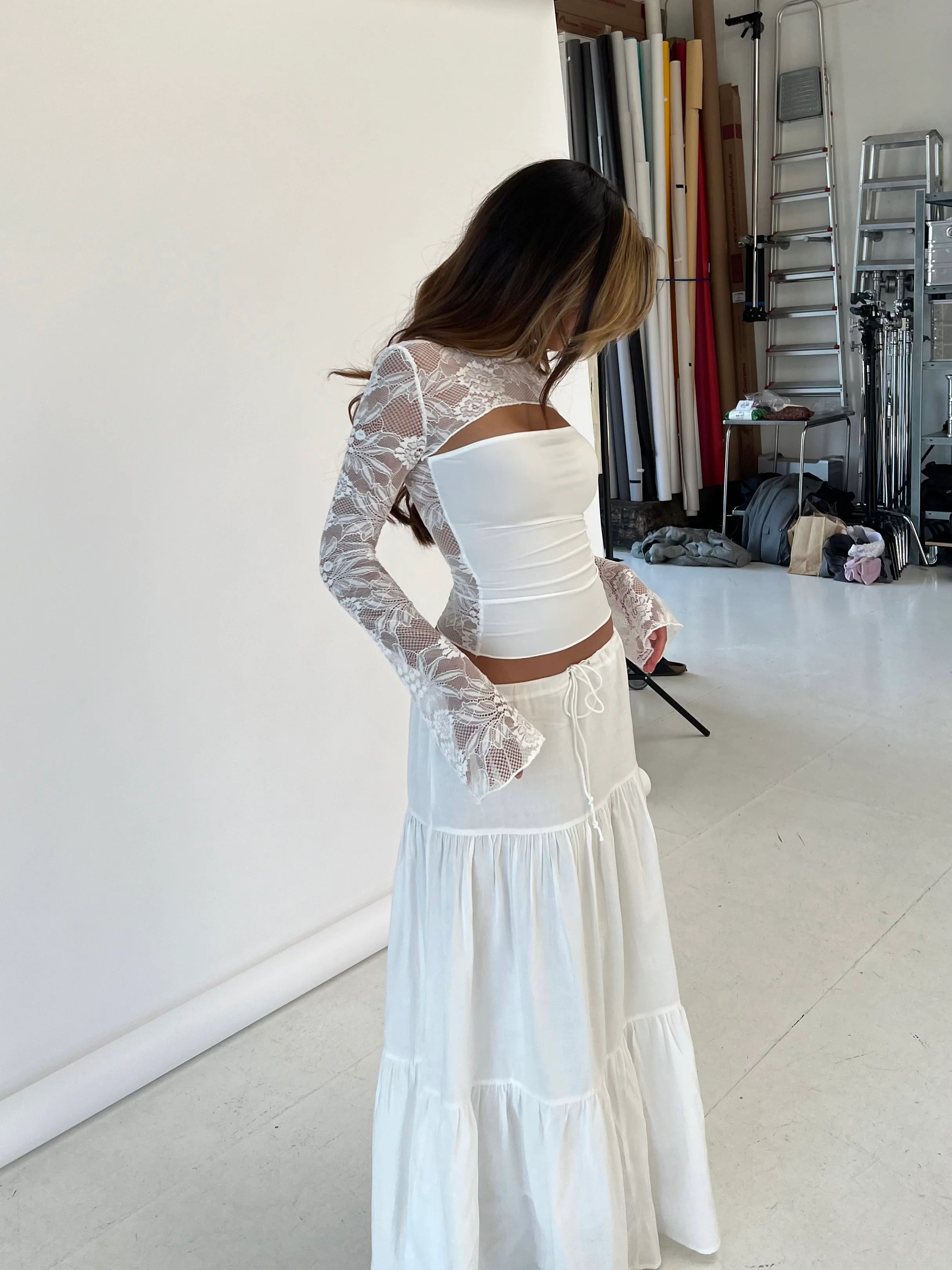 <tc>Lara lace long sleeve top - white</tc> - Image 3