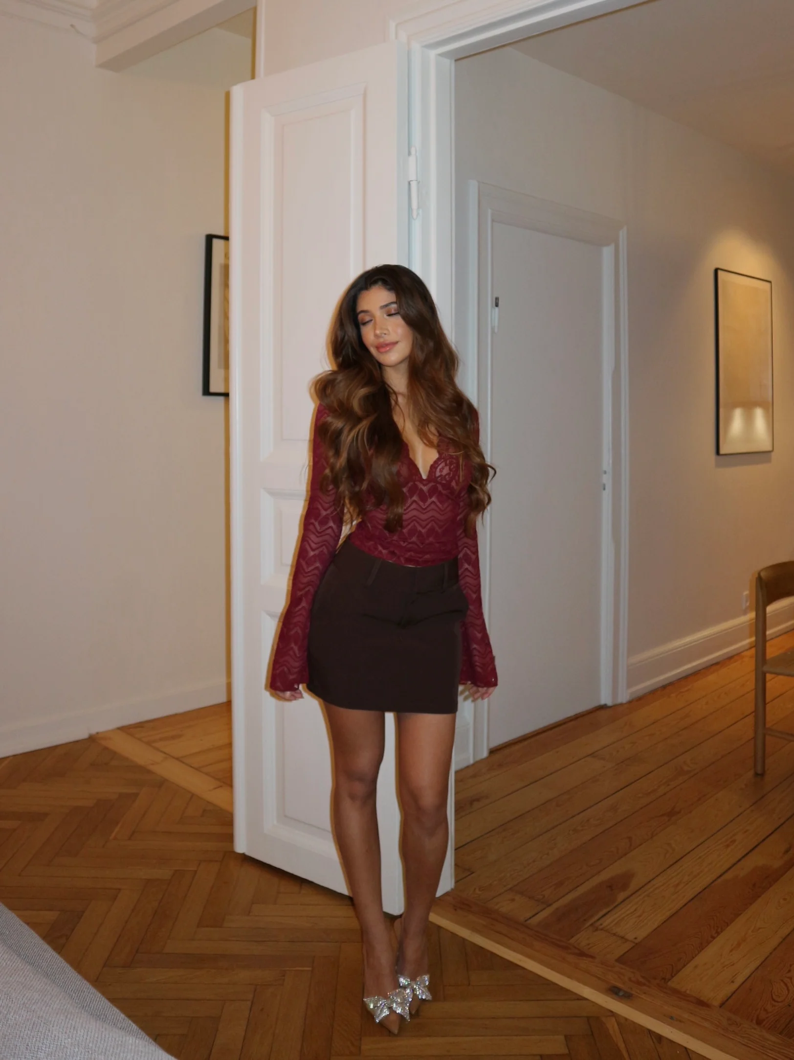 Pretty lace top - burgundy - Image 4