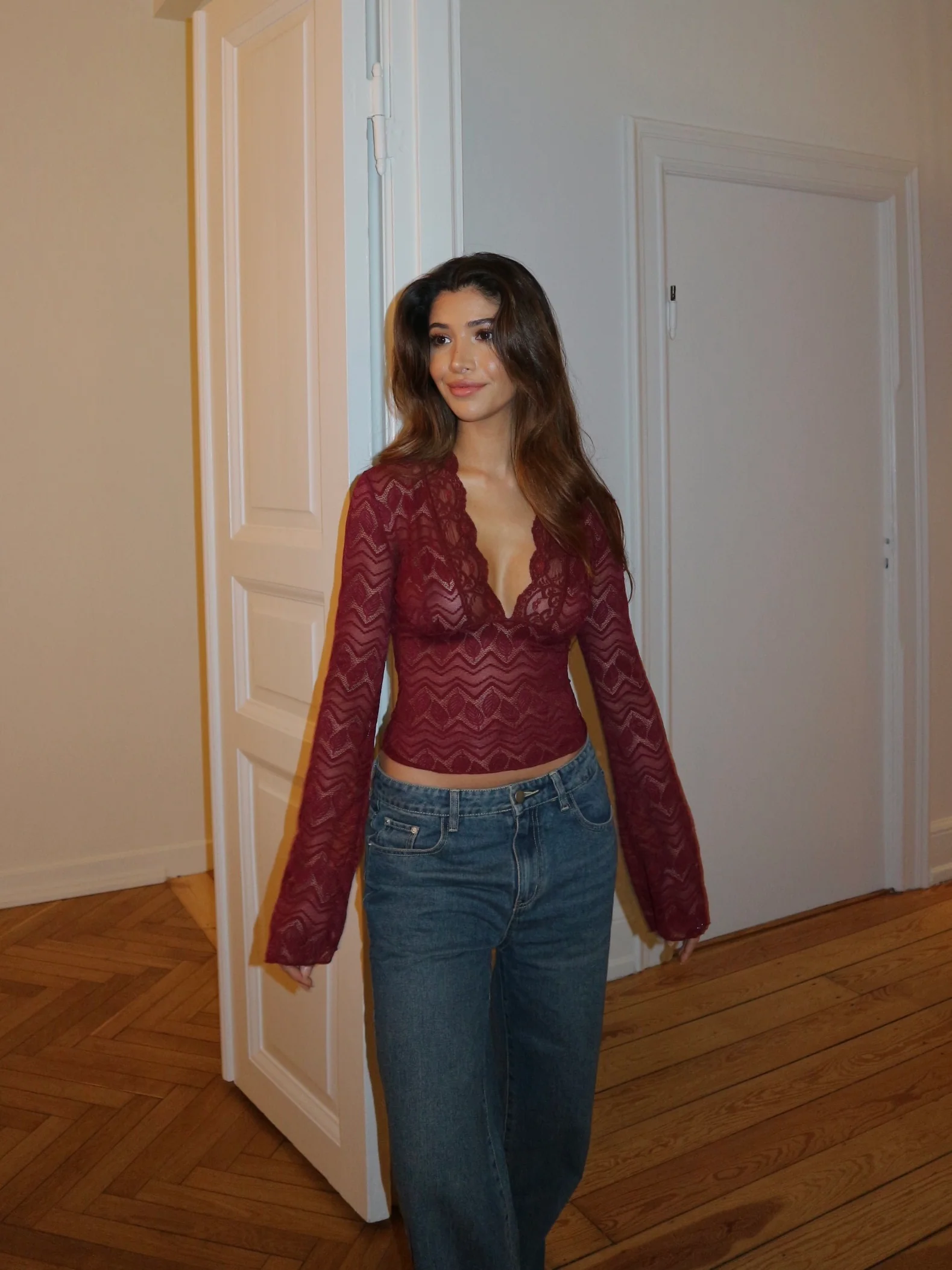 Pretty lace top - burgundy - Image 5