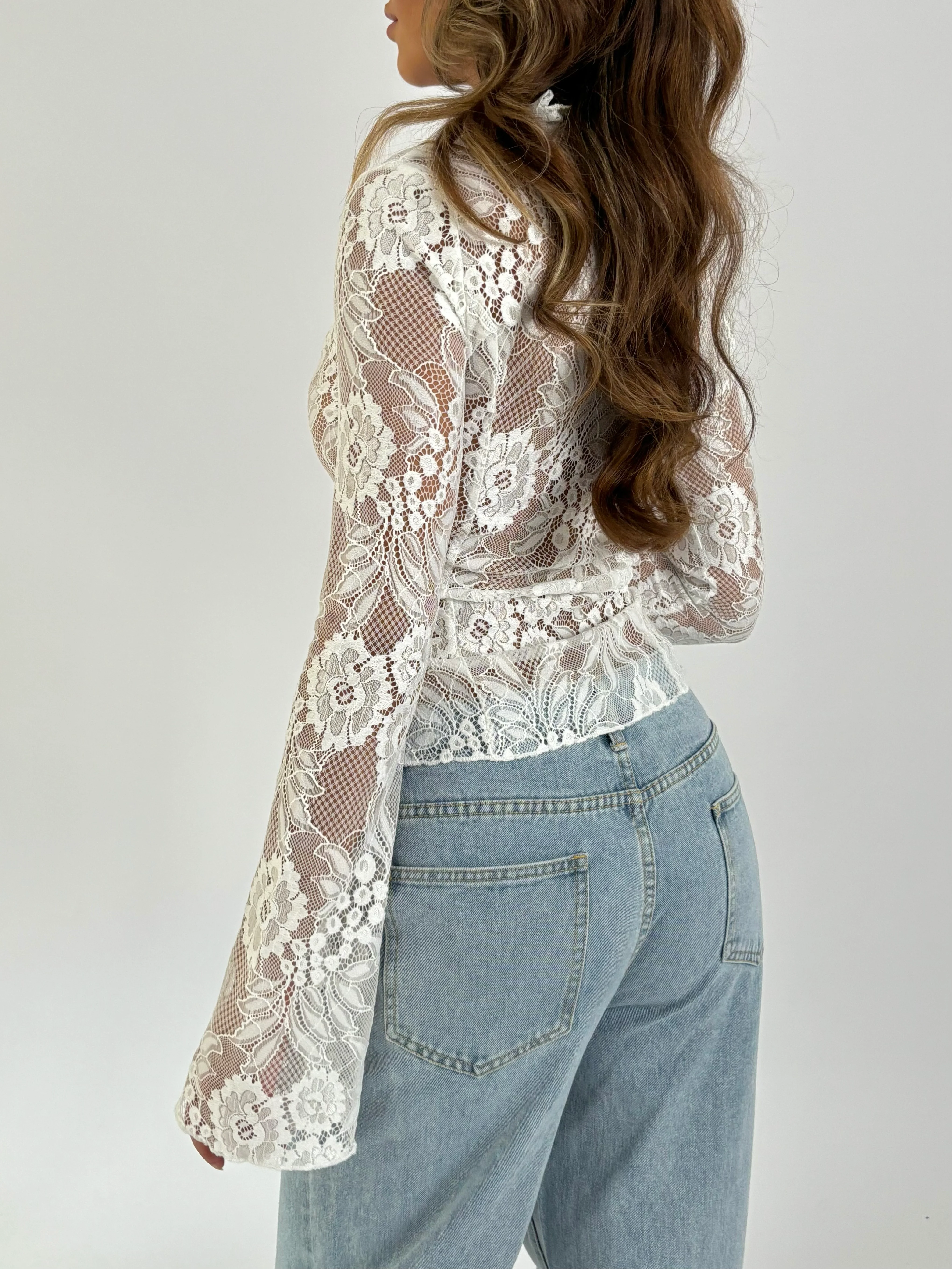 Trim lace top - white - Image 3